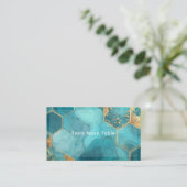 Carte De Visite Luxueux Turquoise Agate & Gold Parties scintillant (Debout devant)