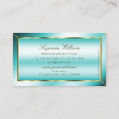 Carte De Visite Luxueux Turquoise avec Gold Decor et Monogram Mode (Dos)