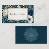 Carte De Visite Luxurious Navy Blue Floral Gold Frame Elegant (Devant / Derrière)