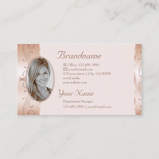 Carte De Visite Luxurious Rose Gold Ornate Borders Jewels Add (Dos)