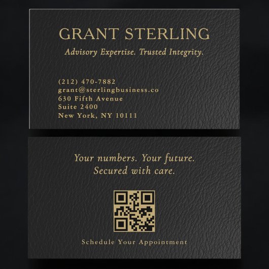 Carte De Visite Luxury Accountant CPA Faux Leather QR Code