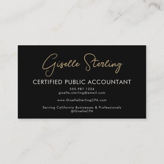 Carte De Visite Luxury Accountant CPA QR Code Black Gold Photo (Dos)