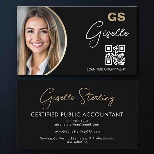 Carte De Visite Luxury Accountant CPA QR Code Black Gold Photo
