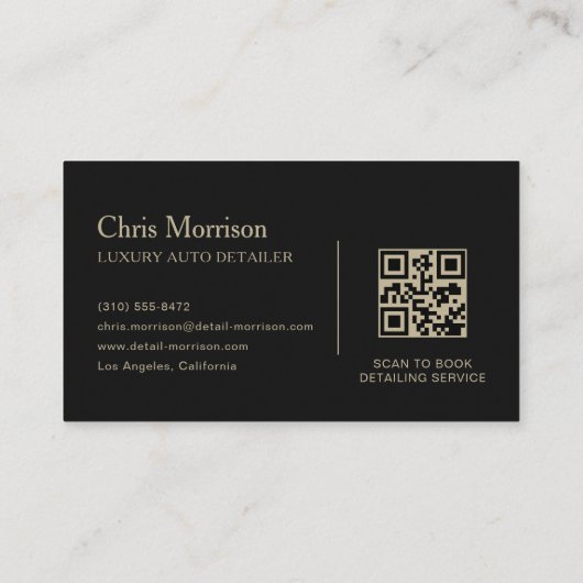 Carte De Visite Luxury Auto Detailing QR Code Black & Gold (Dos)