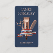 Carte De Visite Luxury Barber Studio Modern Barbershop Navy Blue (Devant)