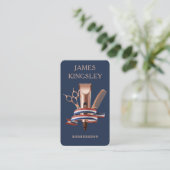 Carte De Visite Luxury Barber Studio Modern Barbershop Navy Blue (Debout devant)