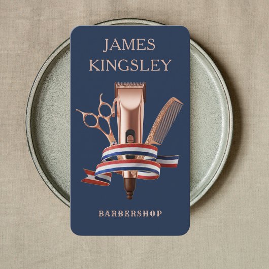 Carte De Visite Luxury Barber Studio Modern Barbershop Navy Blue