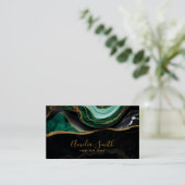 Carte De Visite Luxury Black & Emerald Green Marble with Gold (Debout devant)