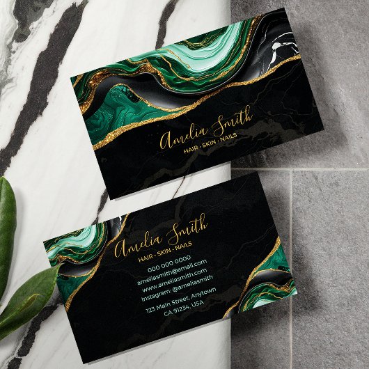 Carte De Visite Luxury Black & Emerald Green Marble with Gold