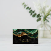 Carte De Visite Luxury Black & Emerald Green Marble with Gold Glit (Debout devant)