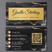 Carte De Visite Luxury Black Gold Agate Glitter QR Code