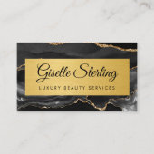 Carte De Visite Luxury Black Gold Agate Glitter QR Code (Devant)
