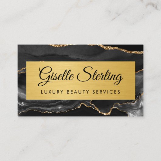 Carte De Visite Luxury Black Gold Agate Glitter QR Code (Devant)