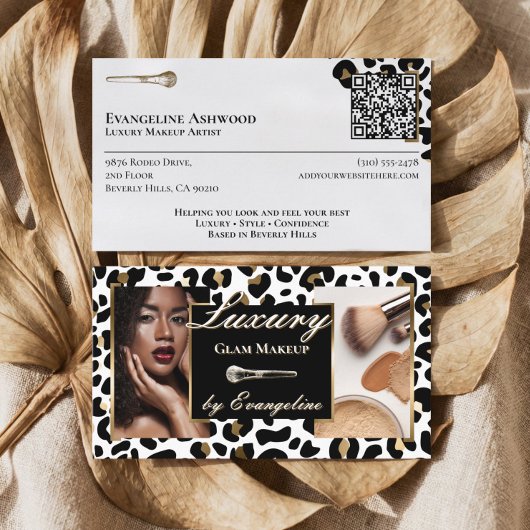 Carte De Visite Luxury Black Gold Cheetah Leopard Print Makeup