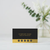 Carte De Visite Luxury Black Gold Company Social Media & QR Code (Debout devant)