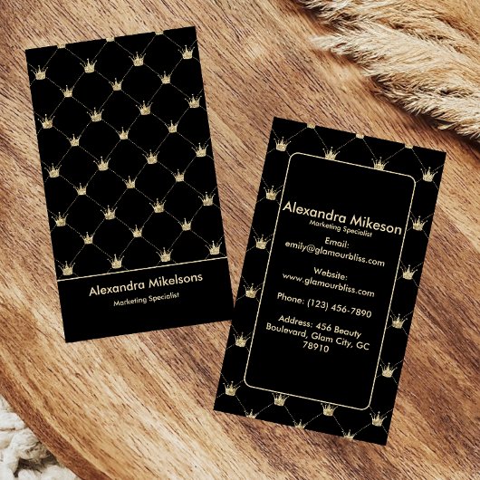 Carte De Visite Luxury Black Gold Crown Pattern Elegant