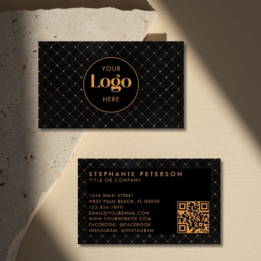 Carte De Visite Luxury Black & Gold Custom Company Logo QR Code
