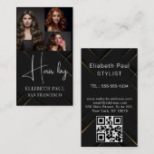 Carte De Visite Luxury Black Gold Glitter lines with Photo Images (Devant / Derrière)