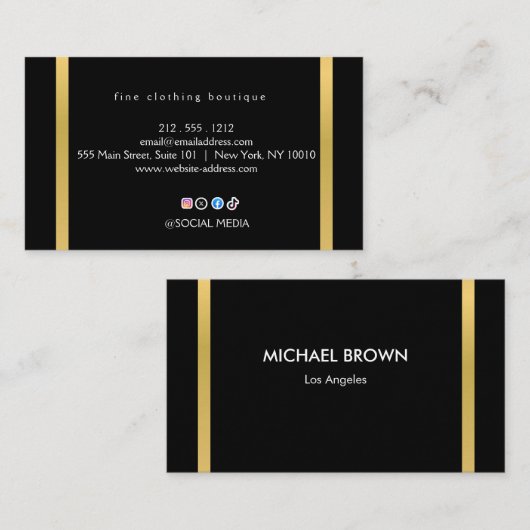 Carte De Visite Luxury Black & Gold Minimalist Business Card (Devant / Derrière)