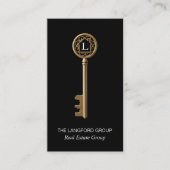 Carte De Visite Luxury Black Gold Monogram Key Real Estate Agent (Devant)