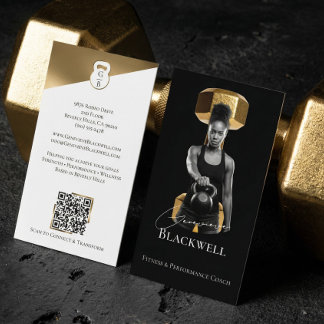 Carte De Visite Luxury Black Gold Personal Trainer Fitness Photo 