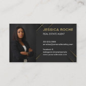 Carte De Visite Luxury Black Gold Photo Real Estate Agent QR Code  (Dos)