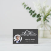 Carte De Visite Luxury Black Gray Real Estate Chic Professional (Debout devant)