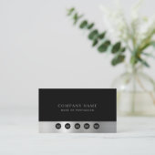 Carte De Visite Luxury Black Silver Company Social Media & QR Code (Debout devant)