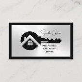 Carte De Visite Luxury Black & Silver QR Code Photo Real Estate  (Devant)