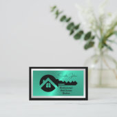 Carte De Visite Luxury Black & Turquoise QR Code Photo Real Estate (Debout devant)