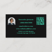 Carte De Visite Luxury Black & Turquoise QR Code Photo Real Estate (Dos)