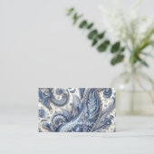 Carte De Visite Luxury Blue and White Paisley (Debout devant)