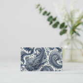 Carte De Visite Luxury Blue and White Paisley (Debout devant)