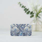 Carte De Visite Luxury Blue and White Paisley Diamond (Debout devant)
