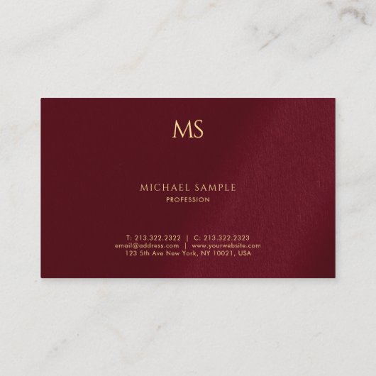 Carte De Visite Luxury Bordeaux Elegant Gold Text Monogram (Dos)