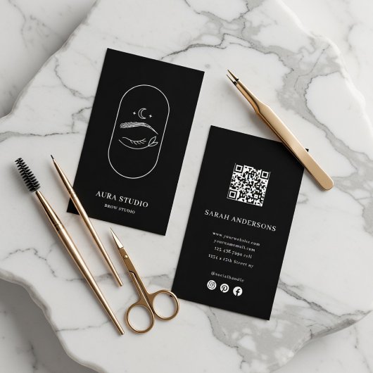 Carte De Visite Luxury Brow Artist  Elegant Eyebrow Studio QR Code