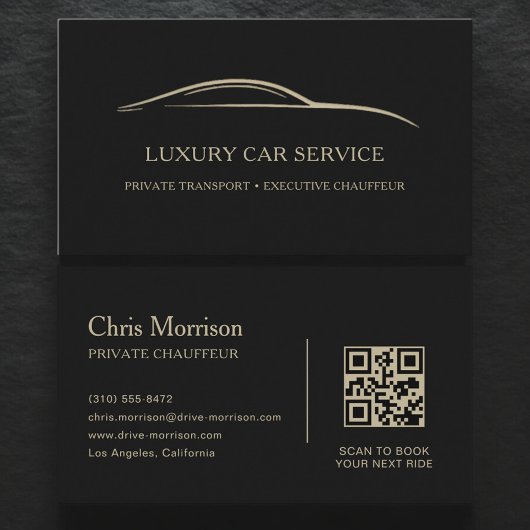Carte De Visite Luxury Car Service QR Code Black & Gold
