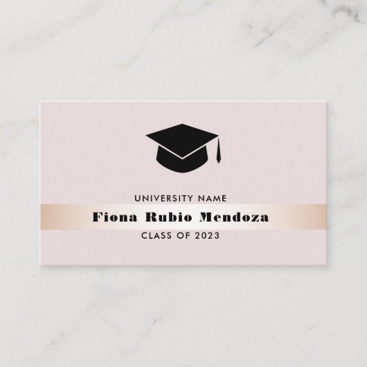 Carte De Visite Luxury Chic Rose Gold Graduation cap Nom Insérer (Devant)