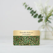 Carte De Visite Luxury Emerald Green Gold Leopard Print QR Code (Debout devant)
