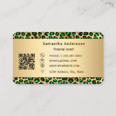 Carte De Visite Luxury Emerald Green Gold Leopard Print QR Code (Dos)