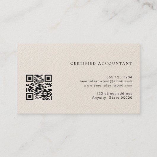 Carte De Visite Luxury Faux Leather Certified Accountant QR Code (Dos)