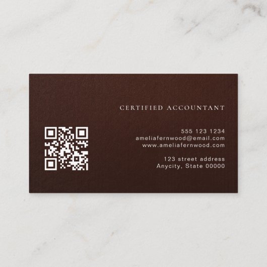 Carte De Visite Luxury Faux Leather Certified Accountant QR Code (Dos)