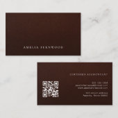 Carte De Visite Luxury Faux Leather Certified Accountant QR Code (Devant / Derrière)