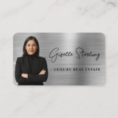 Carte De Visite Luxury Faux Silver Metallic Realtor Photo QR Code (Devant)