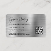 Carte De Visite Luxury Faux Silver Metallic Realtor Photo QR Code (Dos)