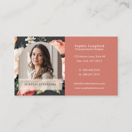 Carte De Visite Luxury Floral Arch Photo Stylish Interior Designer (Devant)