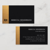 Carte De Visite Luxury Gold Bar & Black Leather Monogram  (Devant / Derrière)