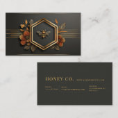 Carte De Visite Luxury Gold Bee Hexagon Floral Midnight Black (Devant / Derrière)