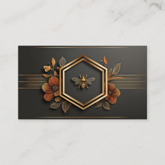 Carte De Visite Luxury Gold Bee Hexagon Floral Midnight Black (Devant)
