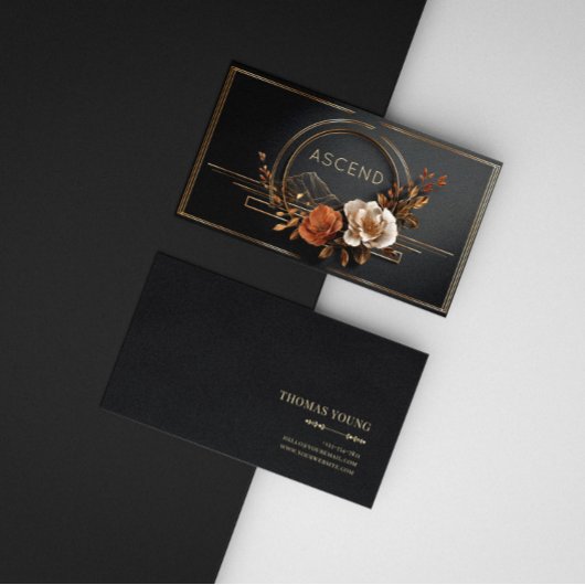 Carte De Visite Luxury Gold Floral Midnight Black Elegant Frame